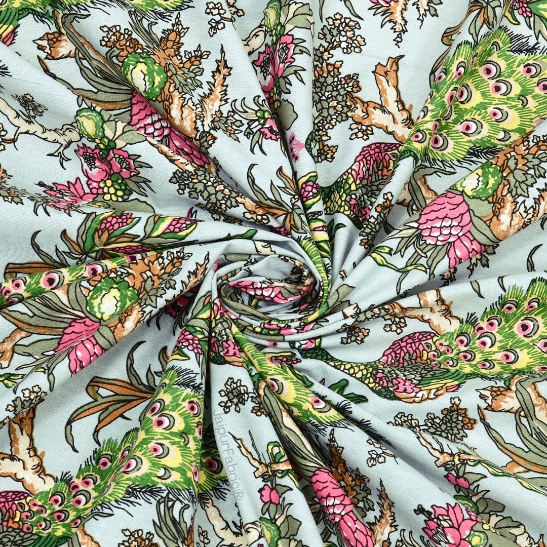 Mayura Royal Feather Aqua Blossom Pure Cotton King Size Bedsheet