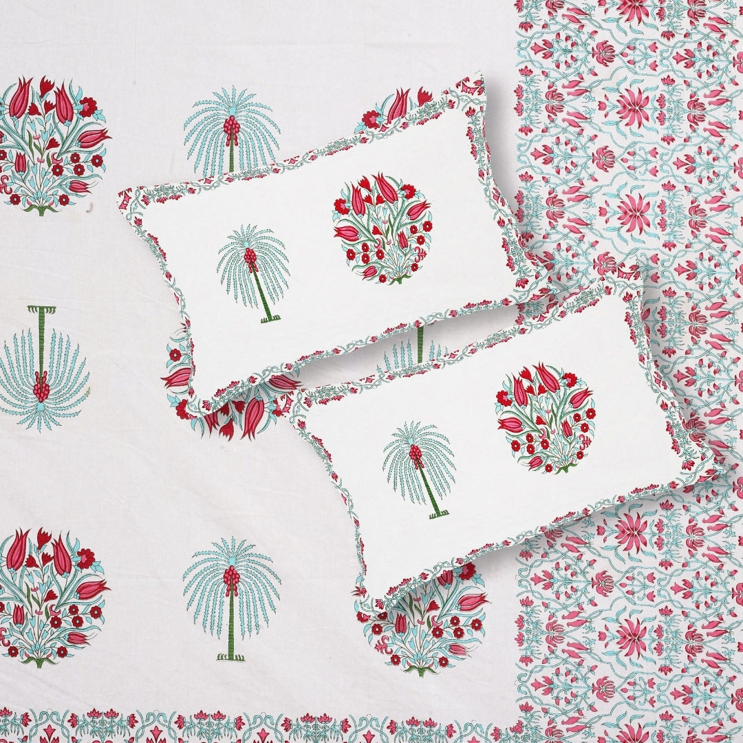 Palm Medallion Rosewood Pure Cotton King Size Bedsheet