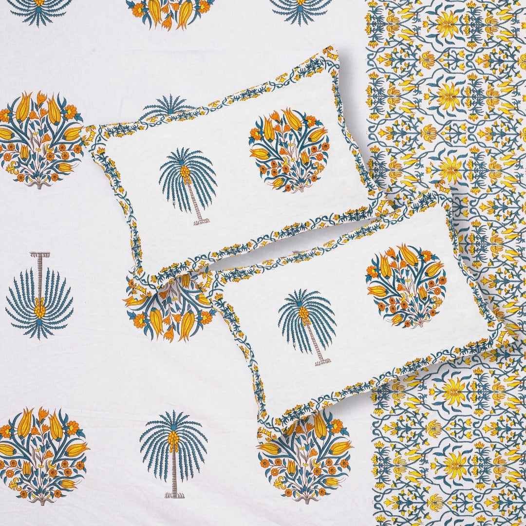 Palm Medallion Sunflower Pure Cotton King Size Bedsheet