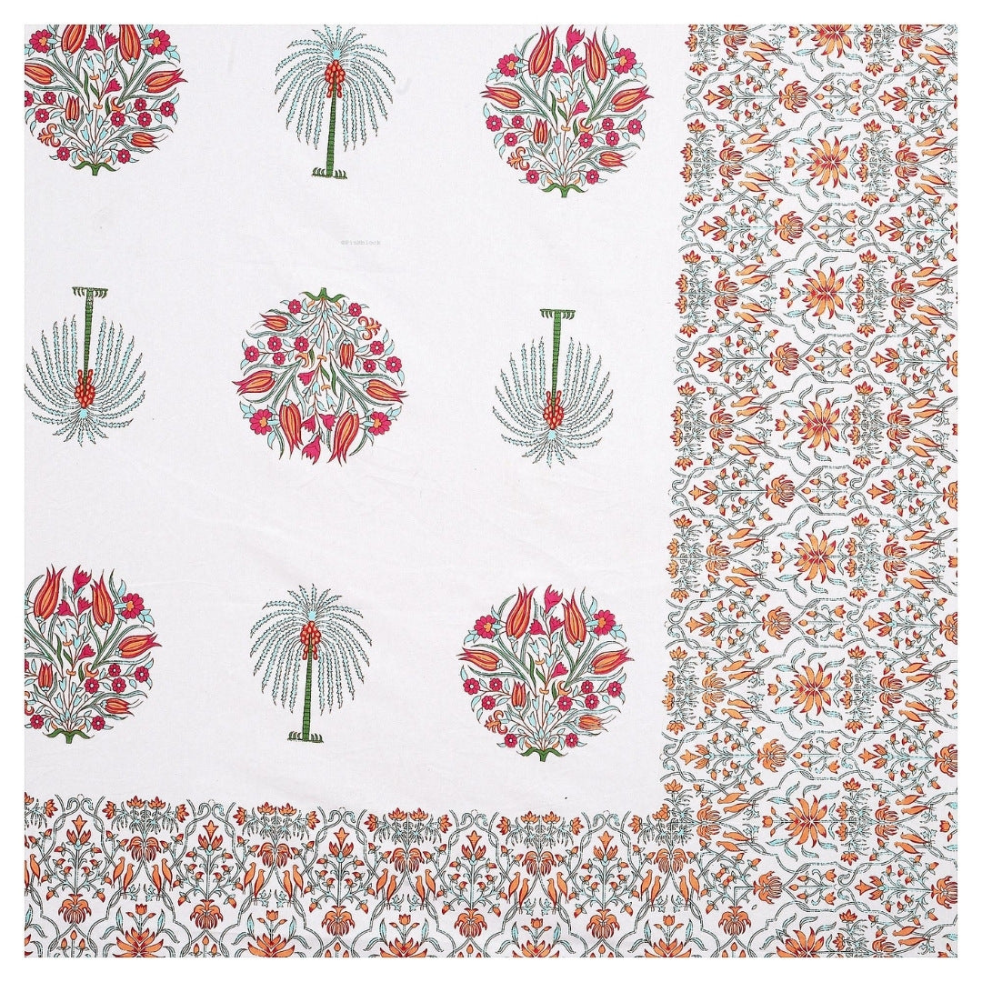Palm Medallion Coral Pure Cotton King Size Bedsheet