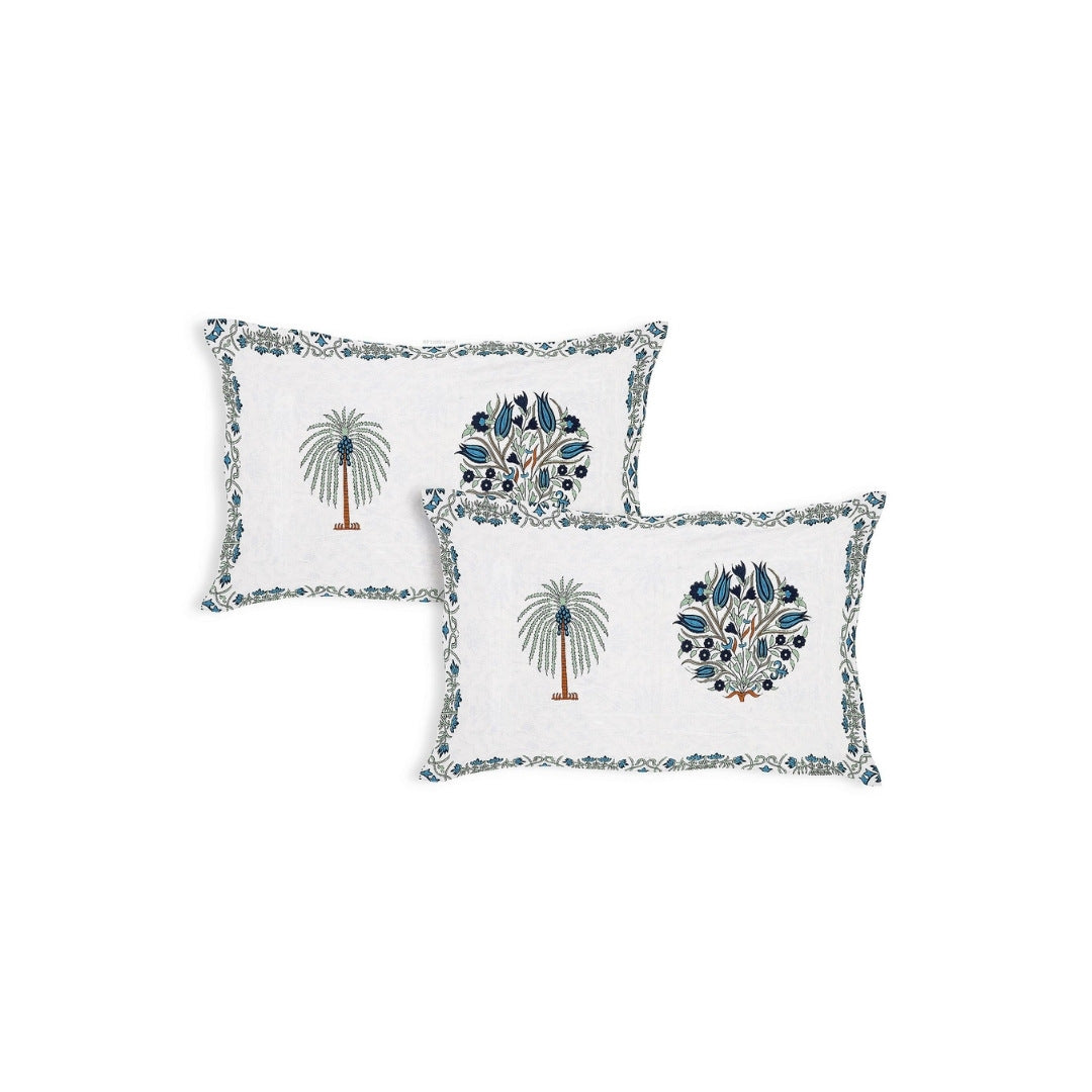 Palm Medallion Sage Navy Pure Cotton King Size Bedsheet
