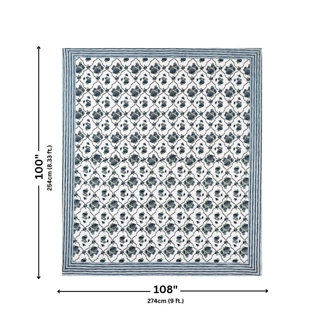 Trellis Bouquet Navy Pure Cotton King Size Bedsheet