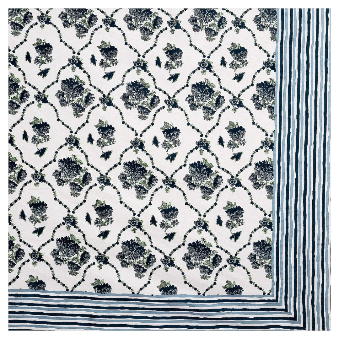 Trellis Bouquet Navy Pure Cotton King Size Bedsheet