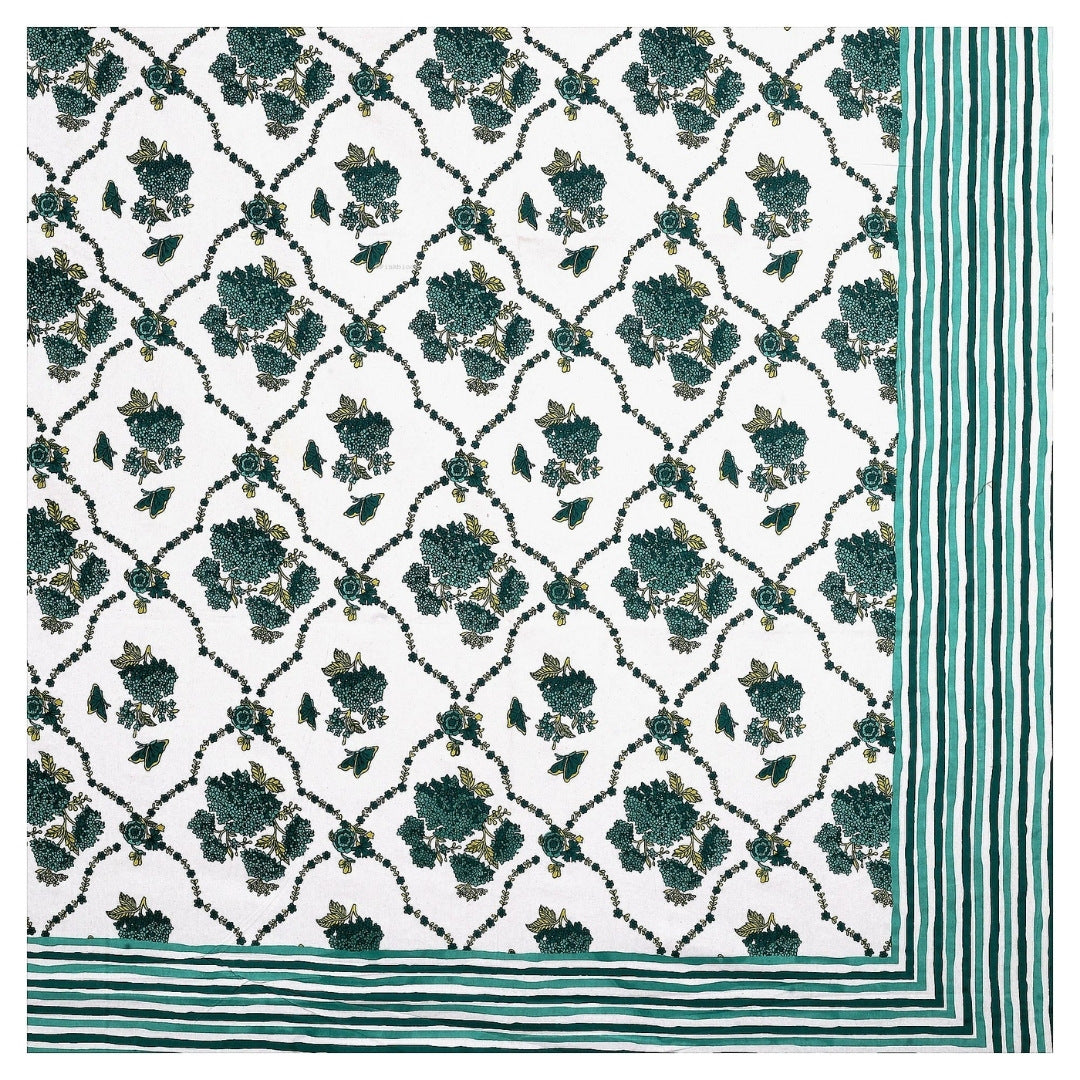 Trellis Bouquet Teal Pure Cotton King Size Bedsheet