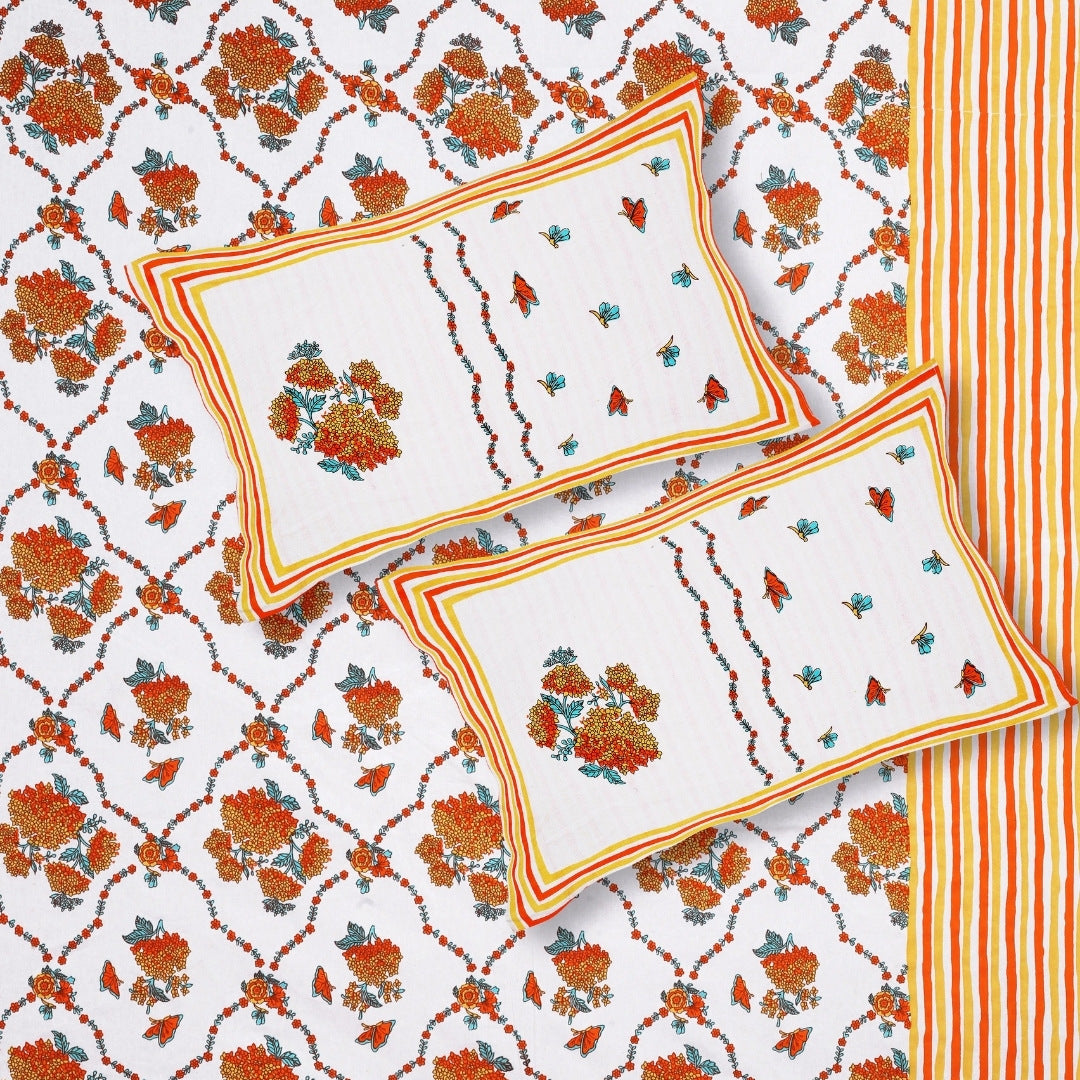 Trellis Bouquet Rust Pure Cotton King Size Bedsheet