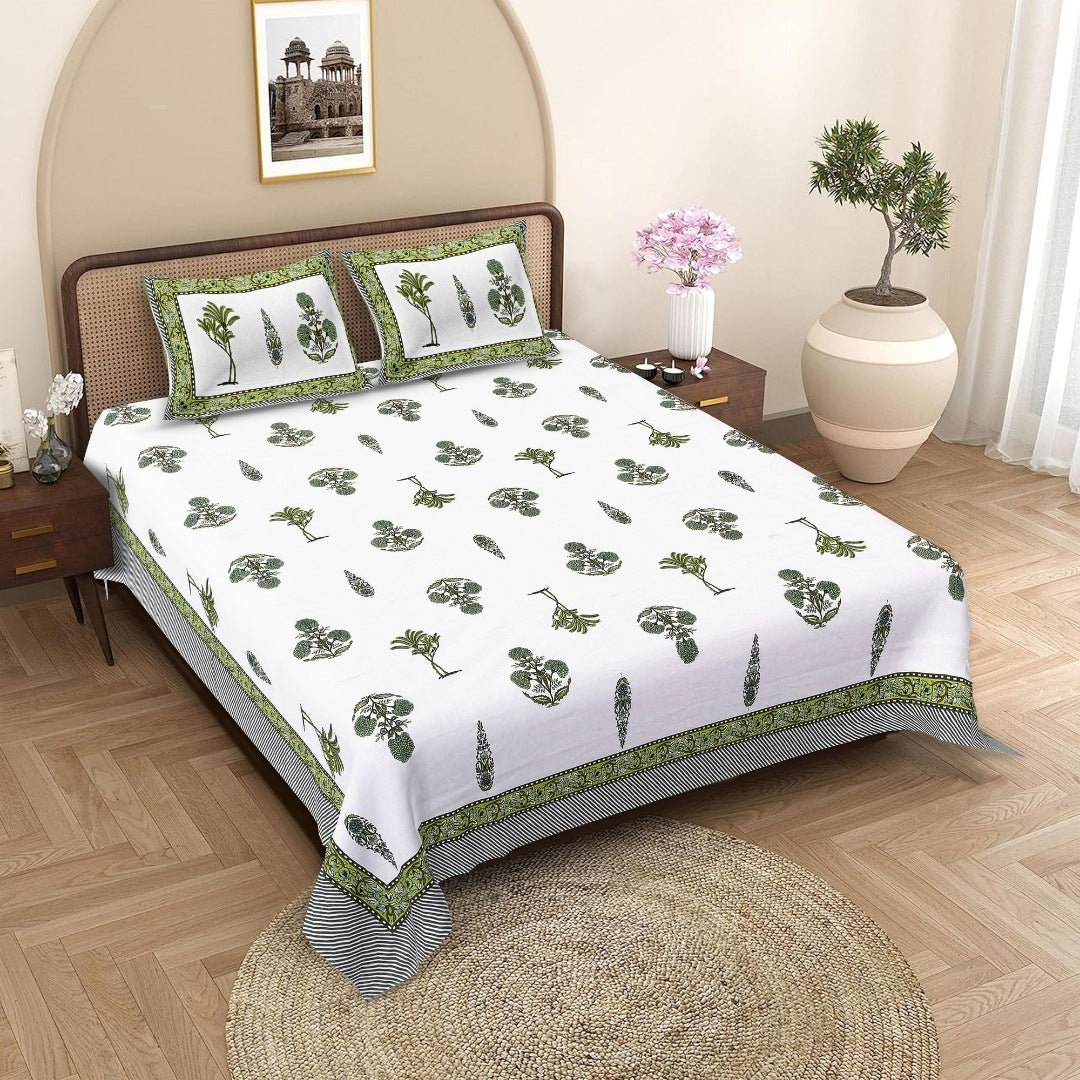 Botanical Sprig Sage Pure Cotton King Size Bedsheet