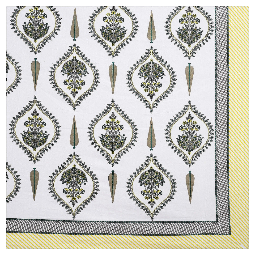 Ogee Medallion Mustard Pure Cotton King Size Bedsheet