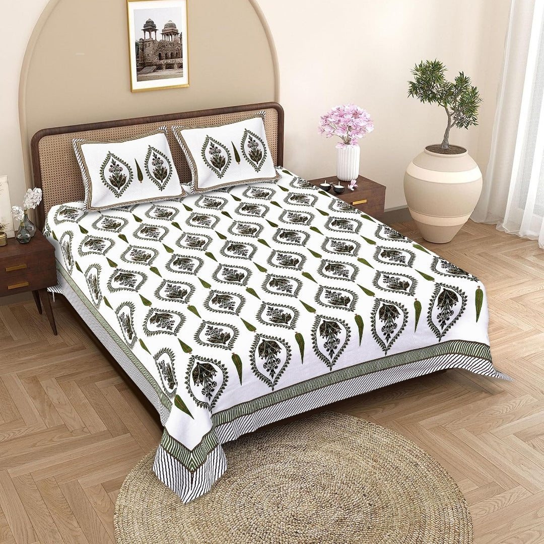 Ogee Medallion Olive Pure Cotton King Size Bedsheet