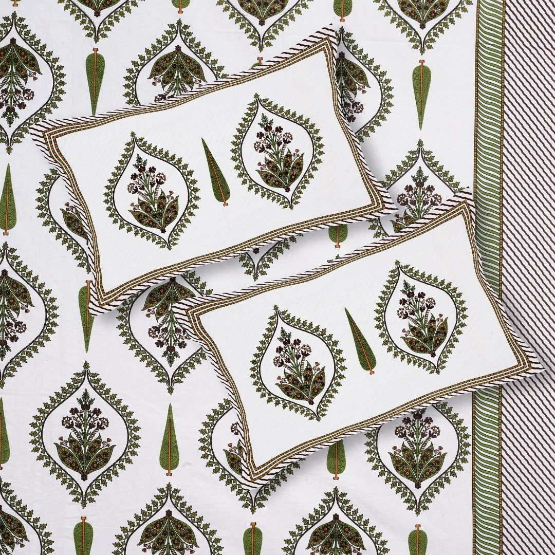 Ogee Medallion Olive Pure Cotton King Size Bedsheet