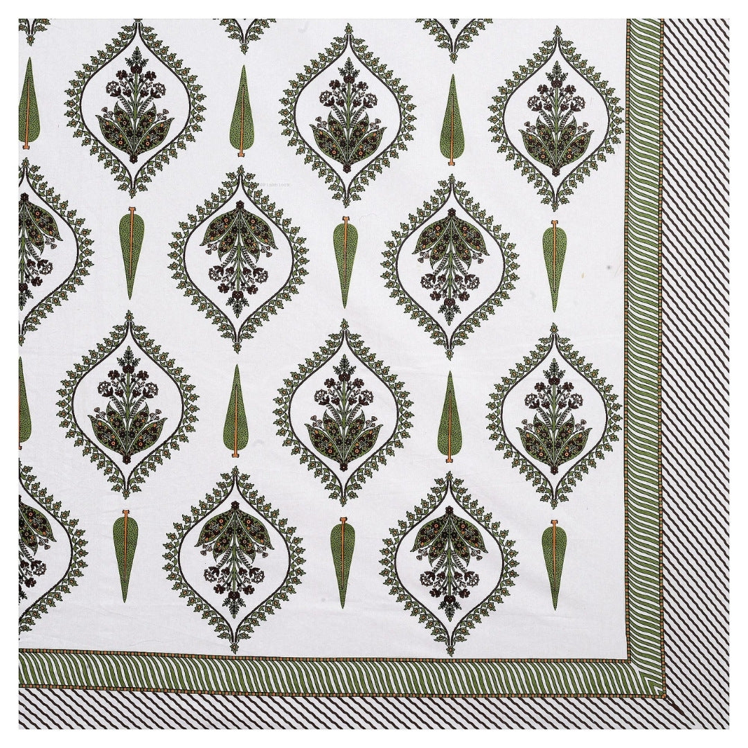 Ogee Medallion Olive Pure Cotton King Size Bedsheet
