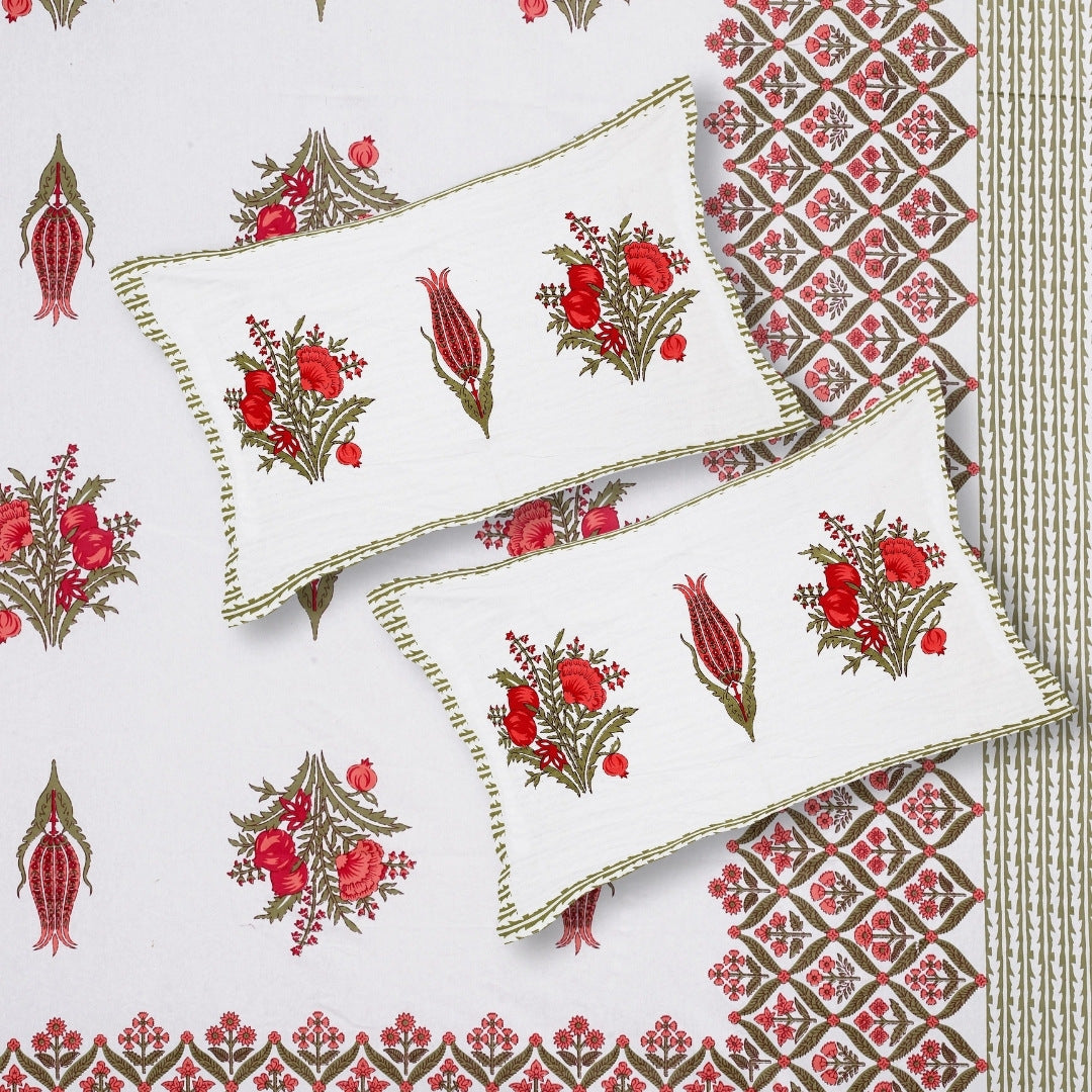 Pomegranate Bouquet Ruby Pure Cotton King Size Bedsheet