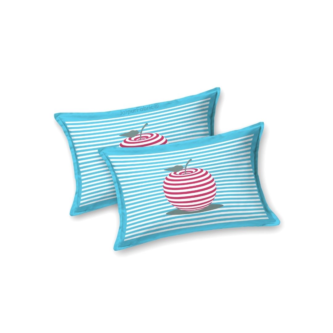 Sky Blue Candy Apple Print Pure Cotton King Size Bedsheet