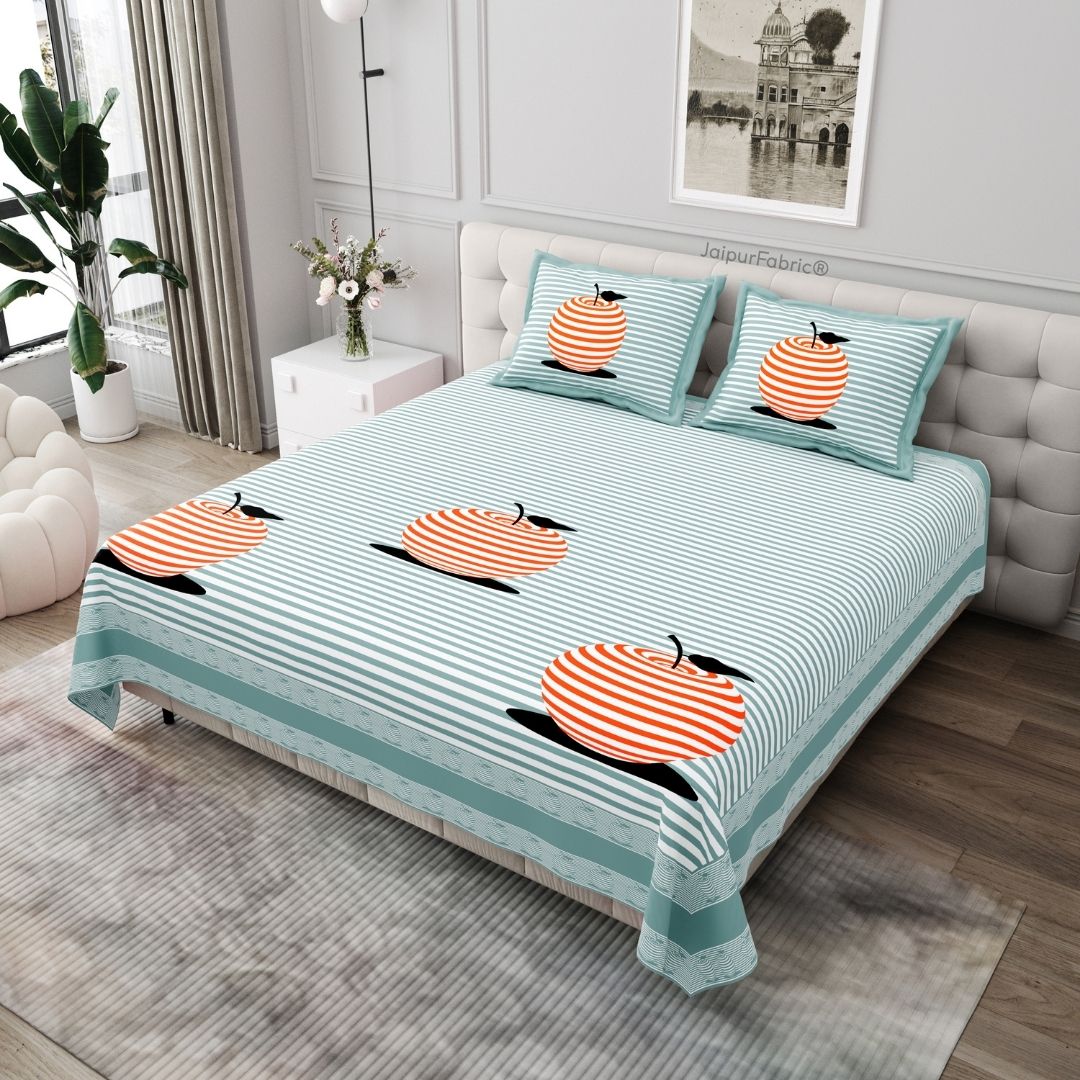 Sea Green Candy Apple Print Pure Cotton King Size Bedsheet