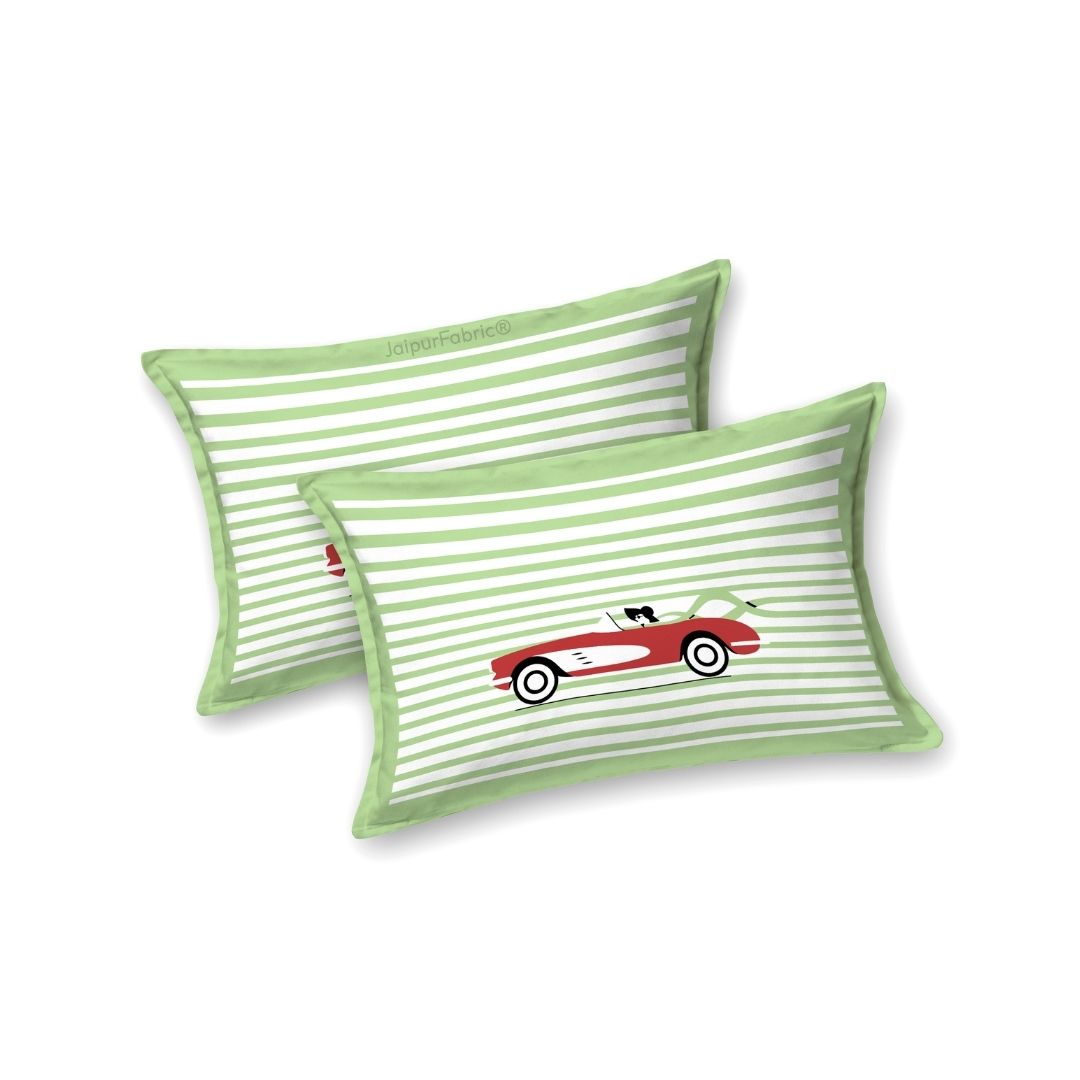 Green Racing Car Print Pure Cotton King Size Bedsheet