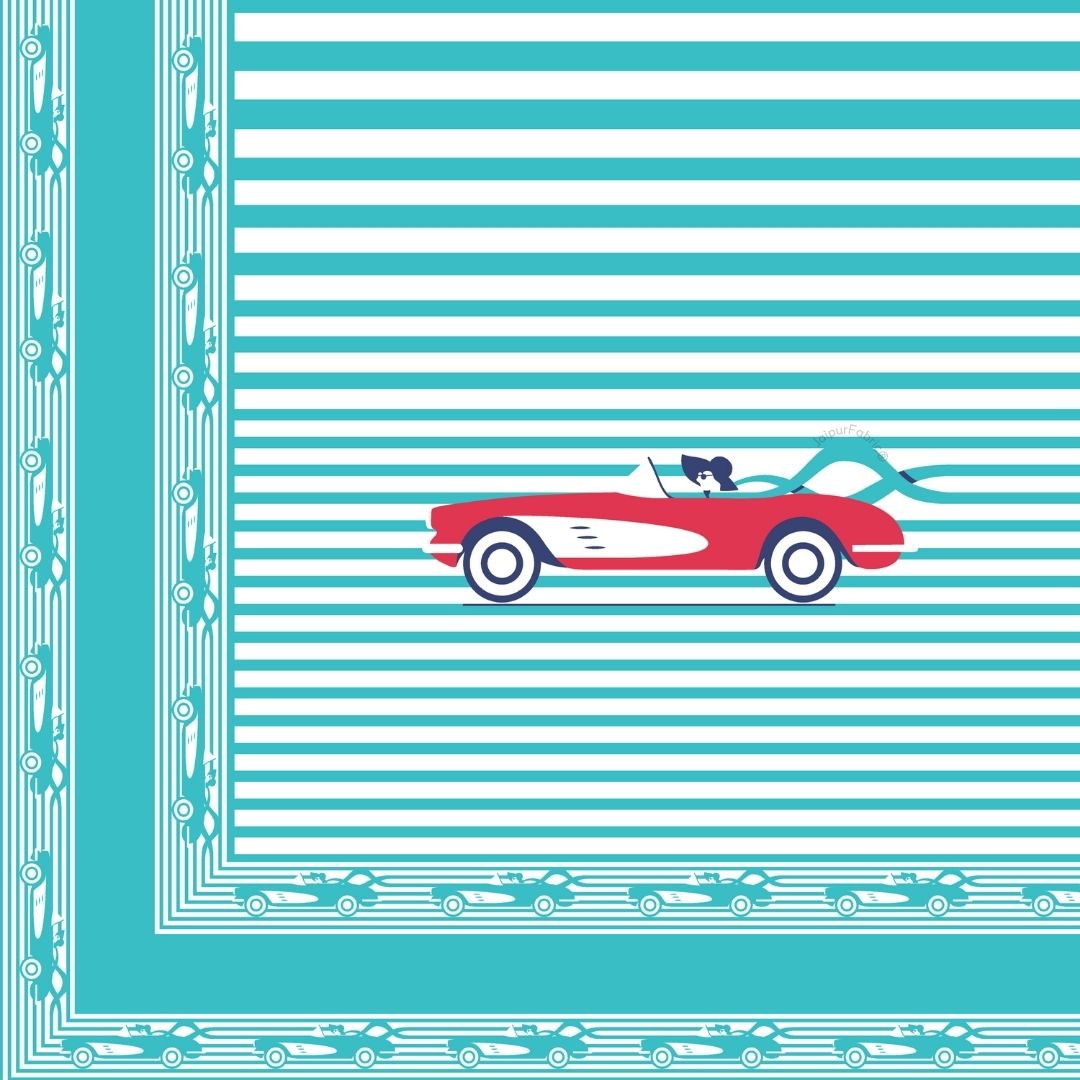 Sky Blue Racing Car Print Pure Cotton King Size Bedsheet