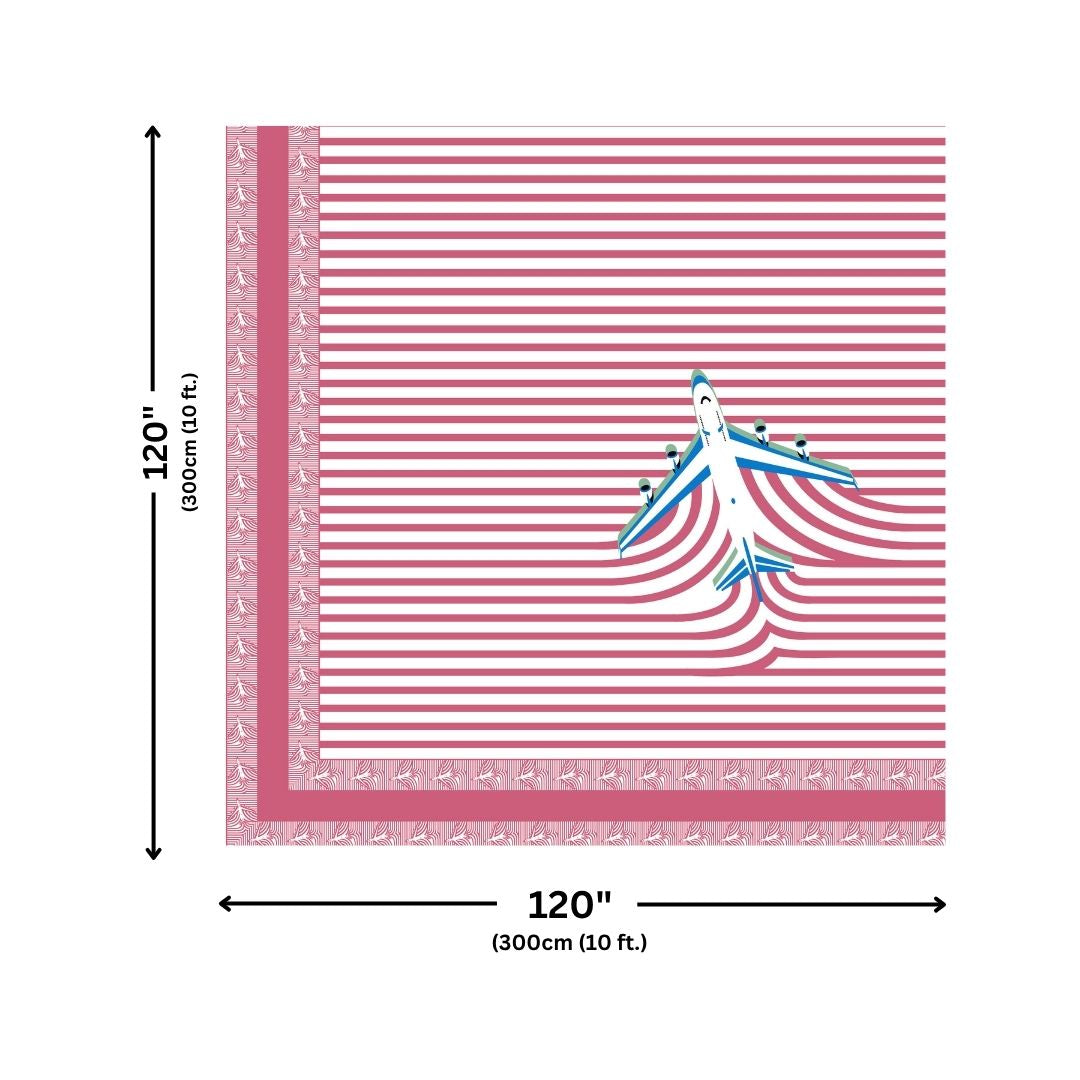 Pink Paper Plane Print Pure Cotton King Size Bedsheet