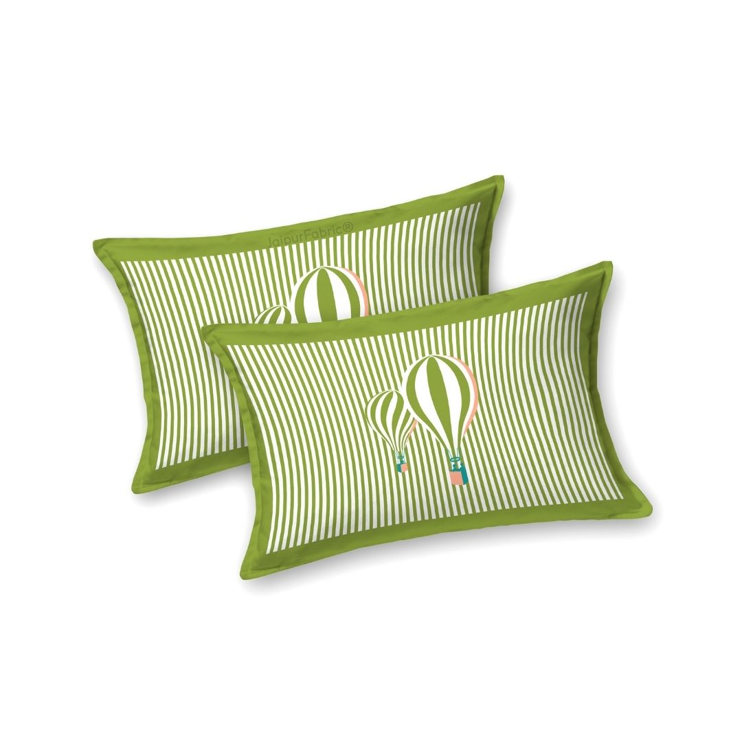 Light Green Hot Air Balloon Print Pure Cotton King Size Bedsheet