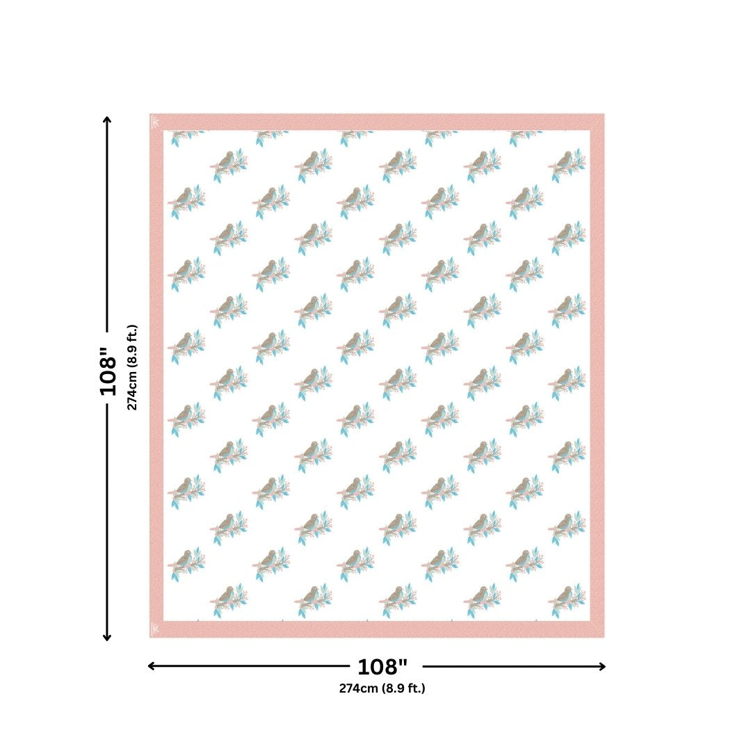 Coral Peach Avian Breeze King Size Pure Cotton Bedsheet