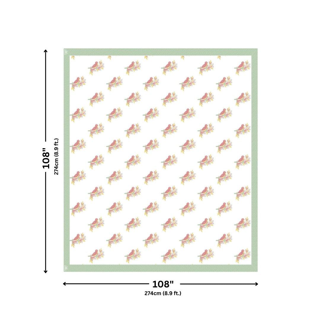 Fresh Green Avian Breeze King Size Pure Cotton Bedsheet