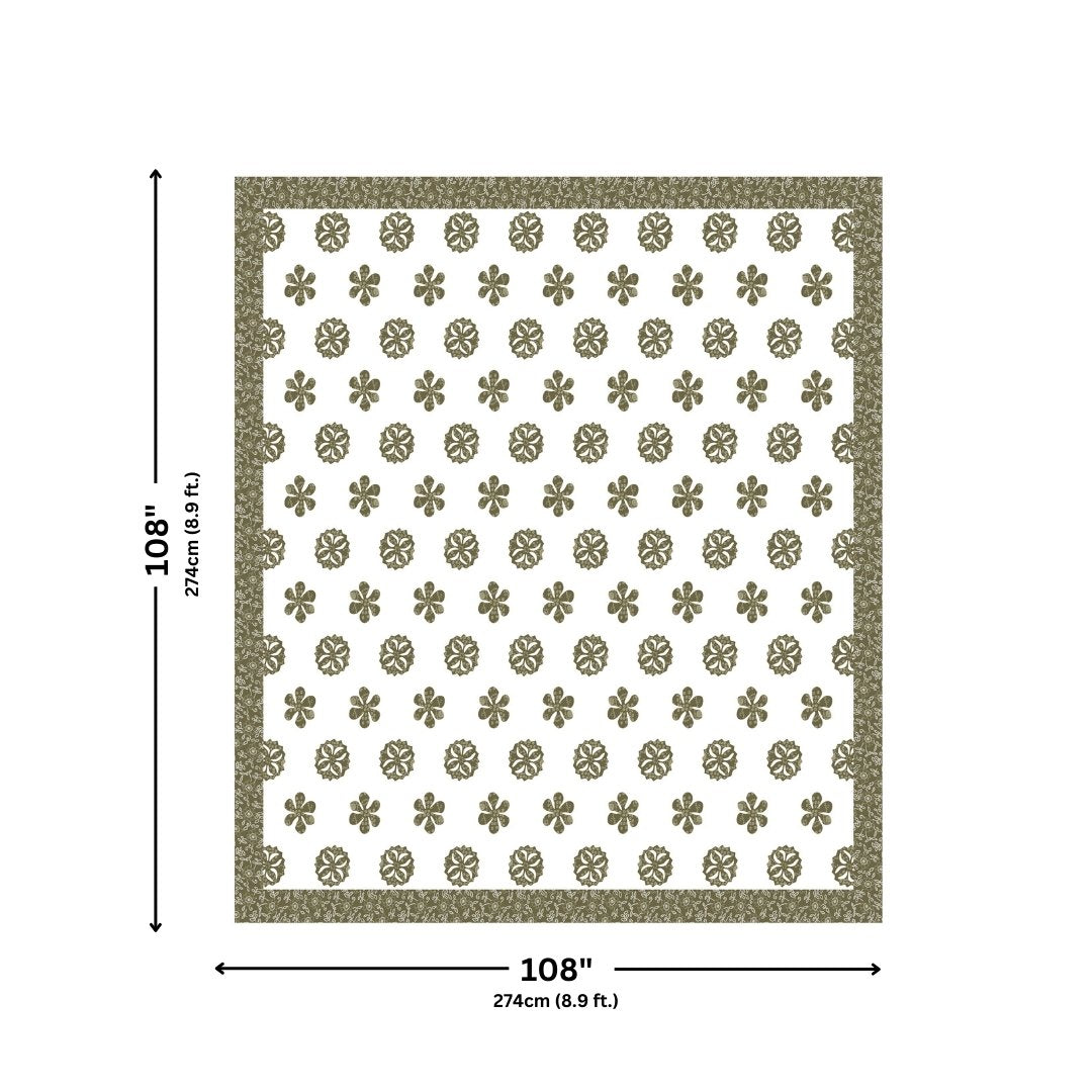 Olive Green Royal Mandala King Size Pure Cotton Bedsheet