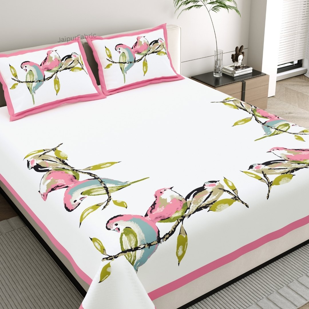Flamingo Pink Tulip Harmony King Size Pure Cotton Bedsheet