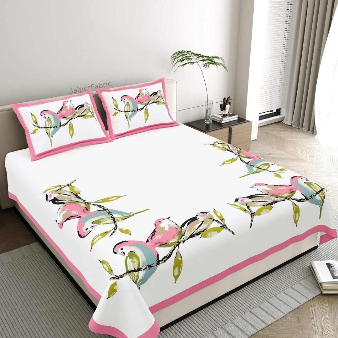 Flamingo Pink Tulip Harmony King Size Pure Cotton Bedsheet