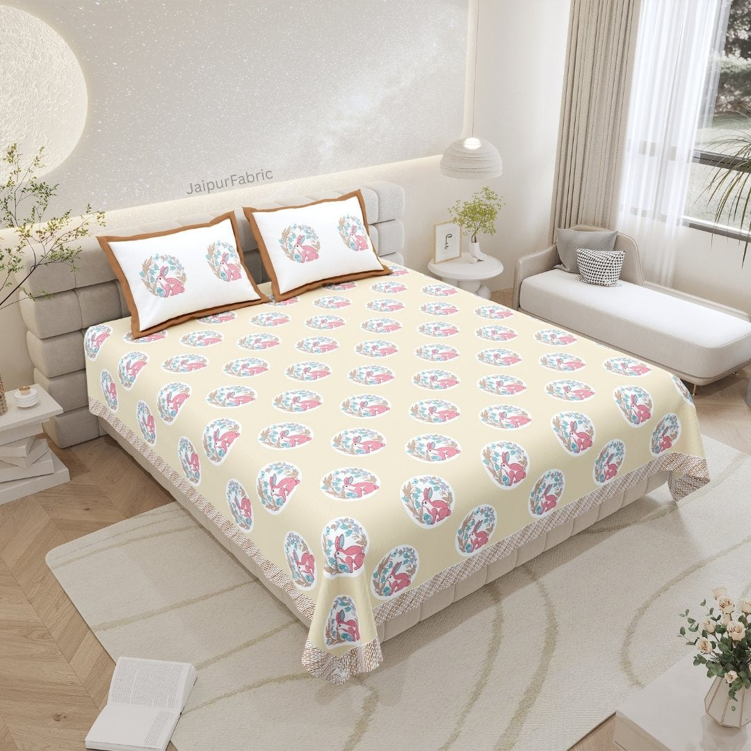 Latte Beige Palm Oasis King Size Pure Cotton Bedsheet