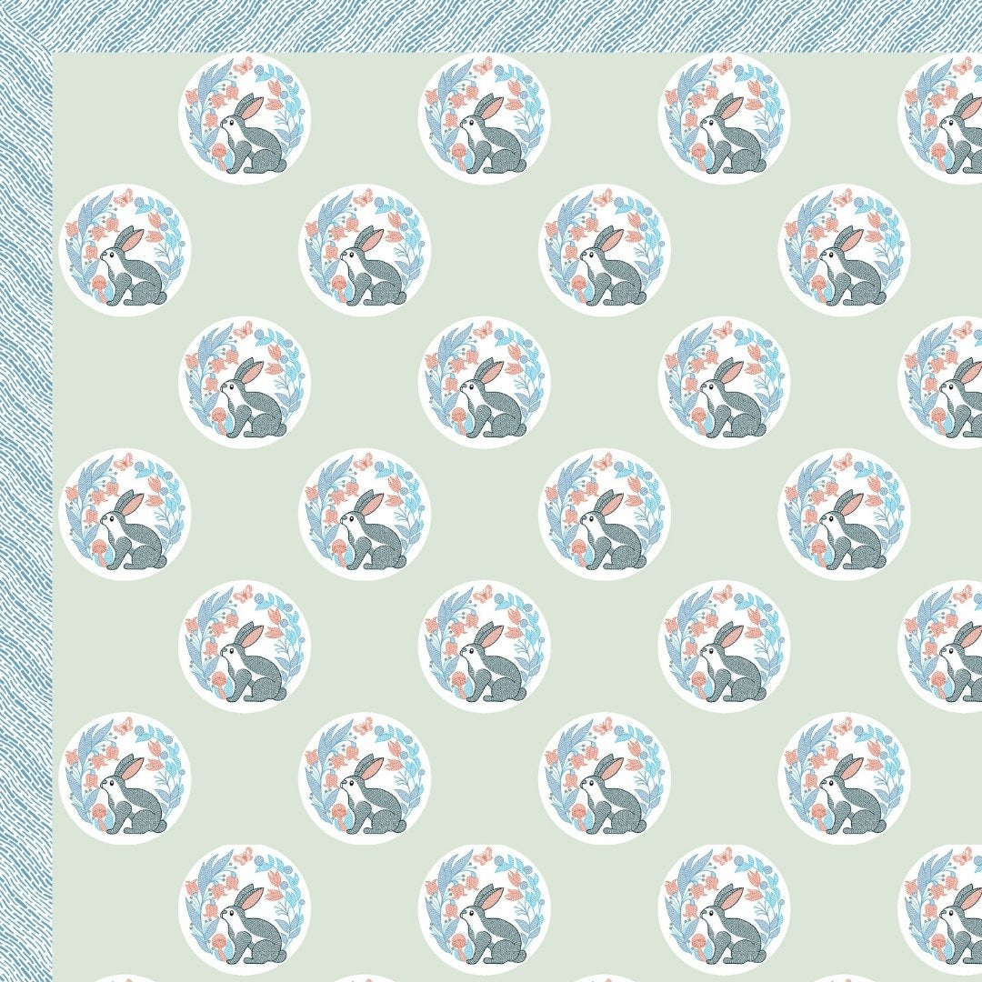 Mint Green Bunny Meadow King Size Pure Cotton Bedsheet