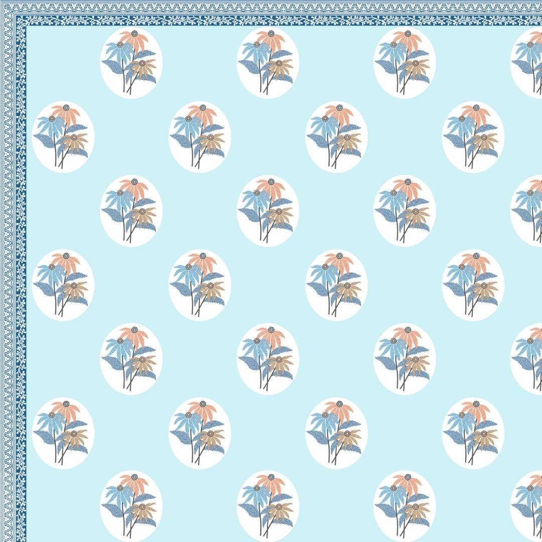 Sky Blue Palm Oasis King Size Pure Cotton Bedsheet