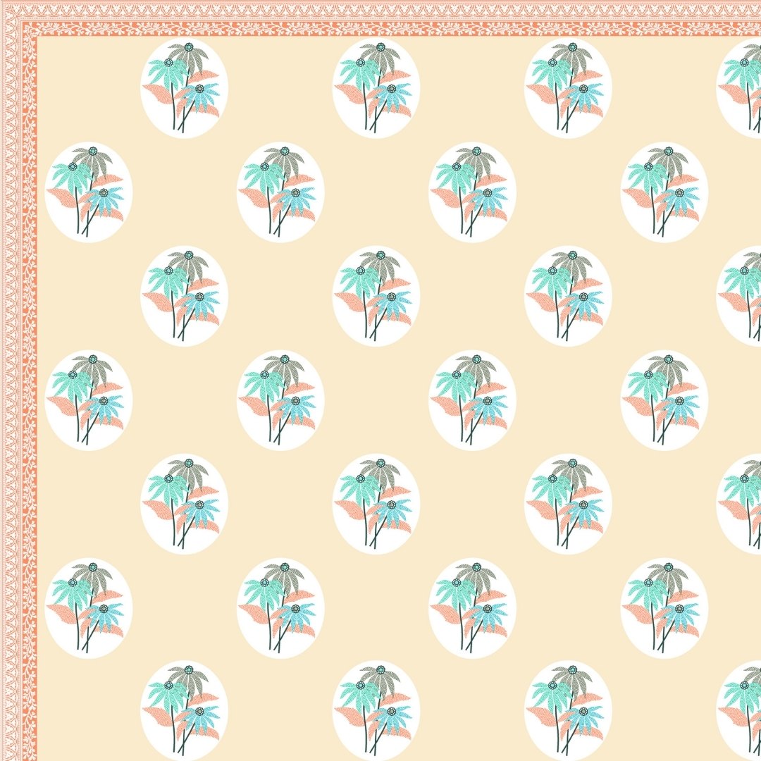 Vanilla Peach Garden Oval King Size Pure Cotton Bedsheet