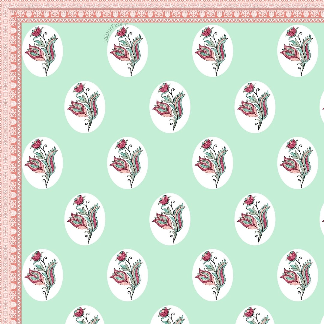 Mint Coral Winter Wonderland King Size Pure Cotton Bedsheet