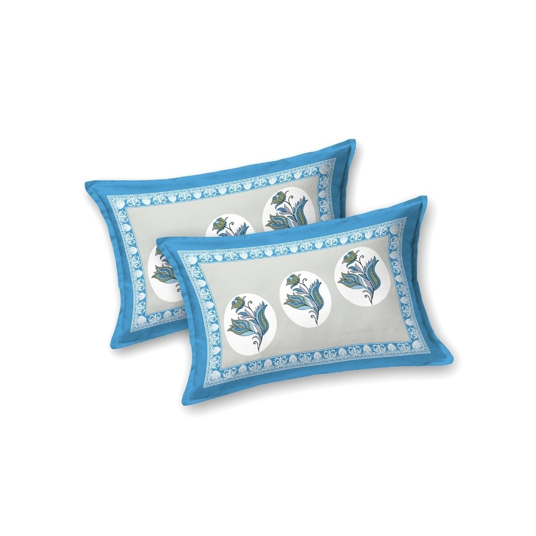 Dove Grey Garden Oval King Size Pure Cotton Bedsheet