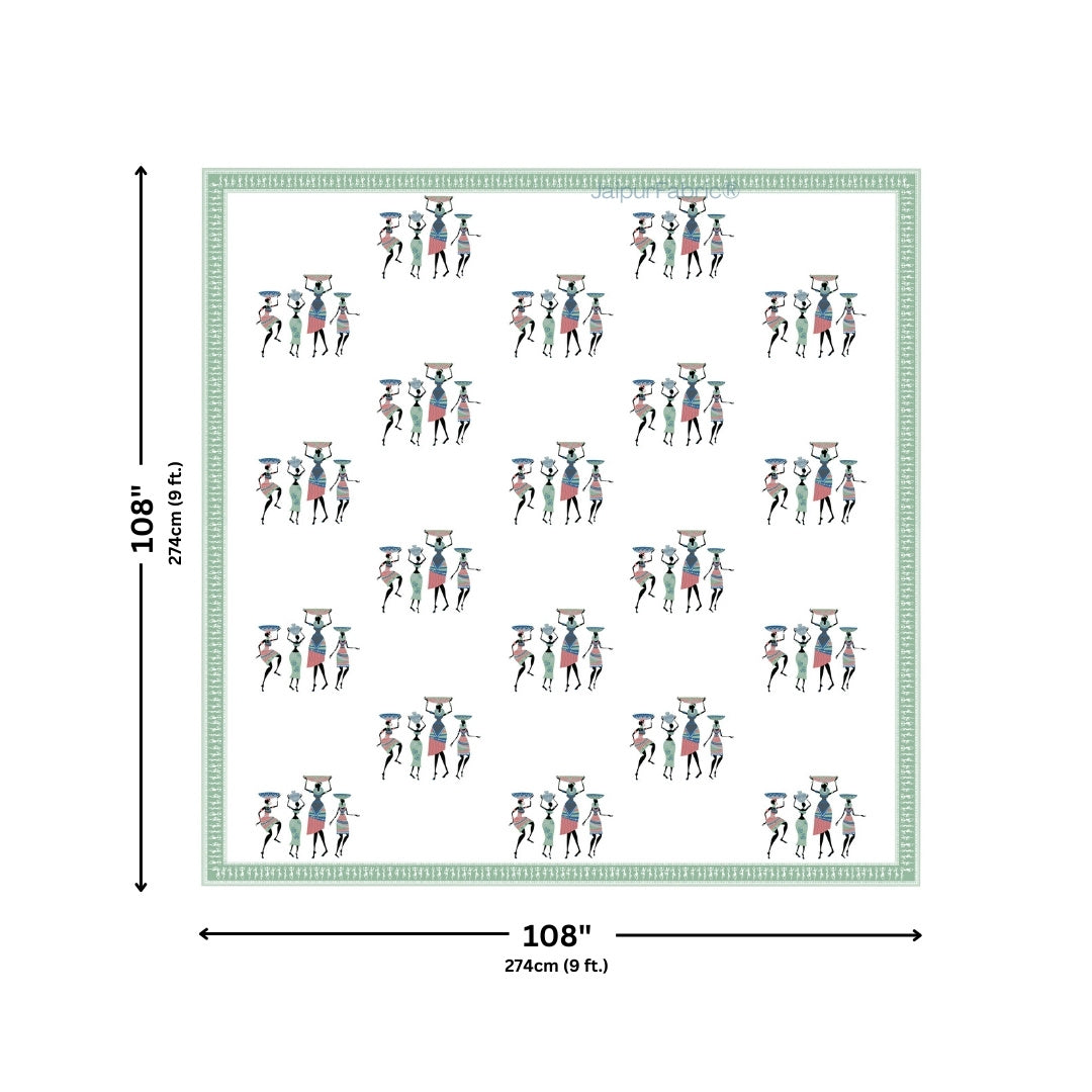 Tribal Folk Art Design Green Essence Pure Cotton Bedsheet