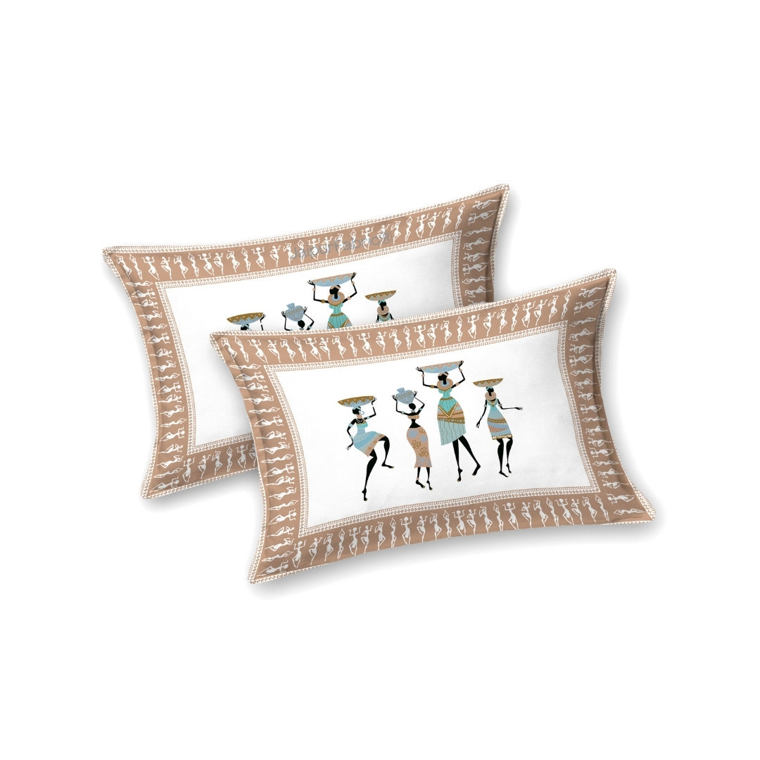 Tribal Folk Art Design Rustic Brown Pure Cotton Bedsheet