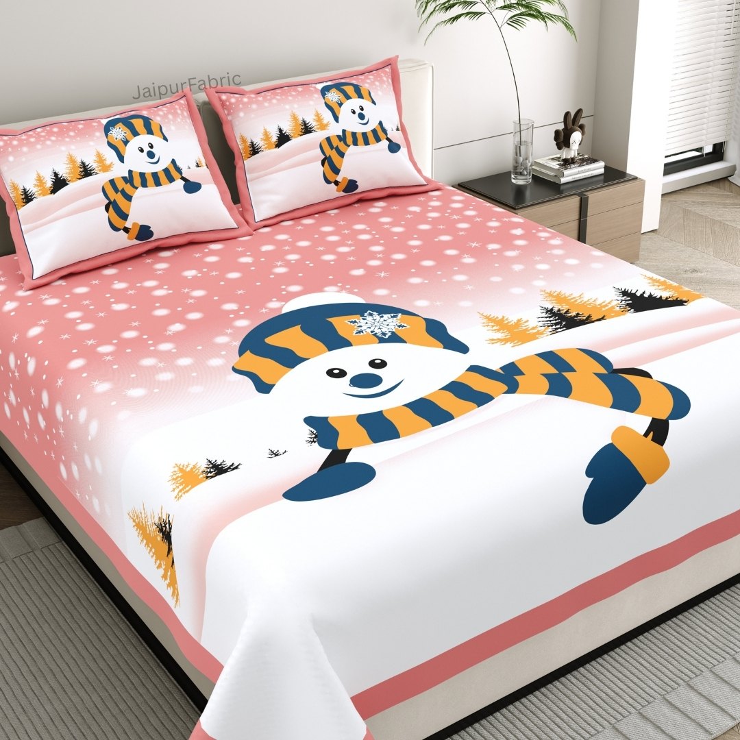 Candy Pink Winter Wonderland King Size Pure Cotton Bedsheet