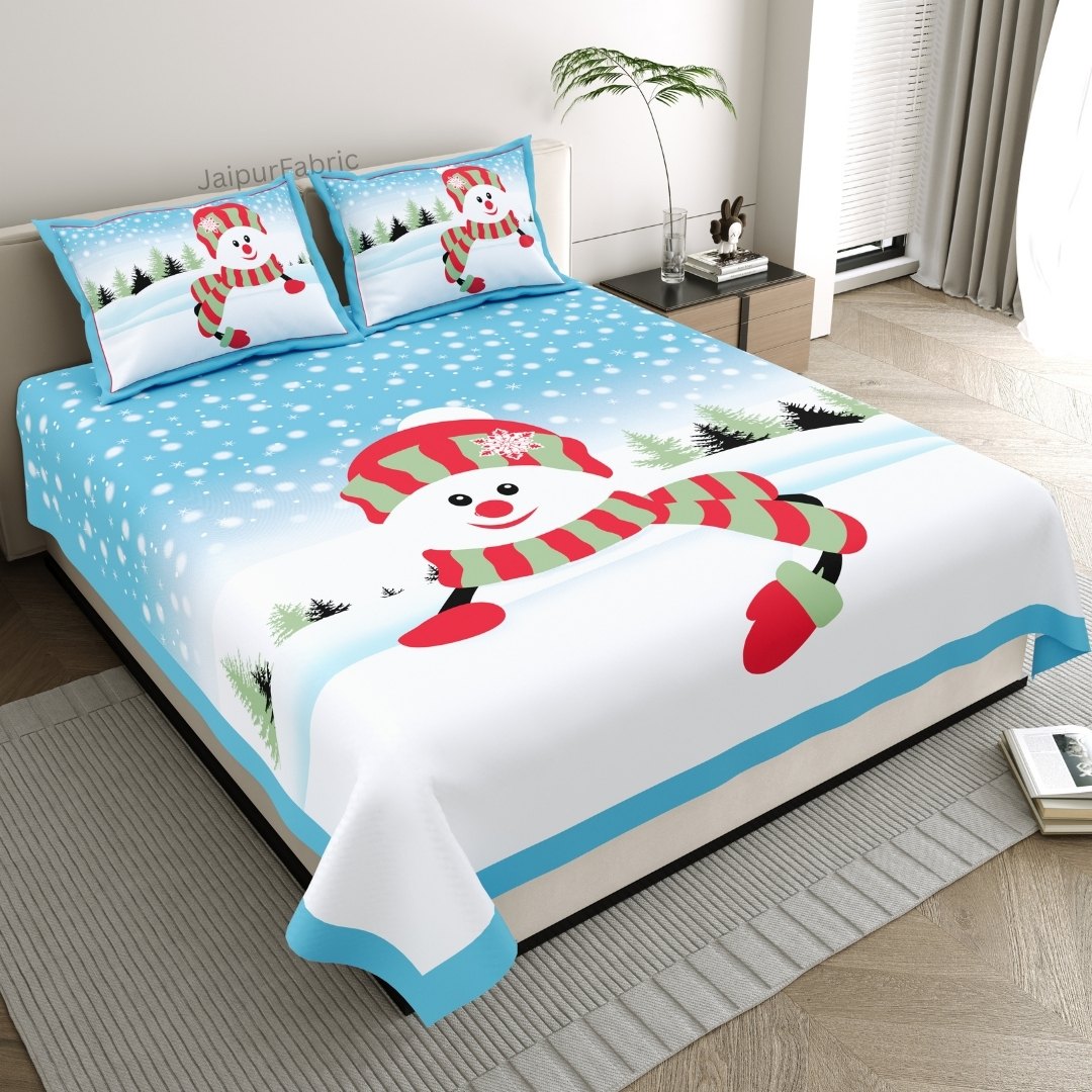 Frost Blue Winter Wonderland King Size Pure Cotton Bedsheet