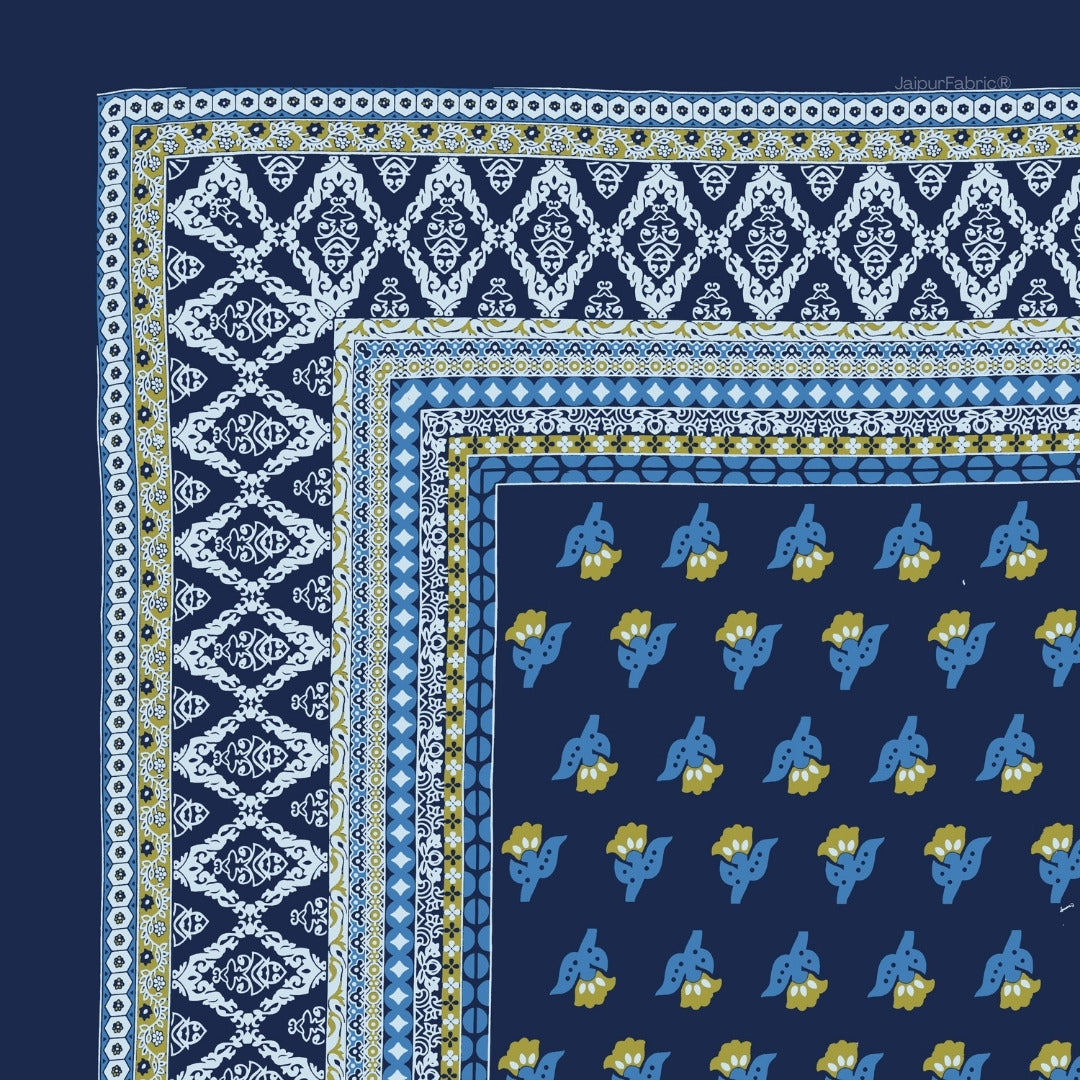 Traditional Floral Jaal Indigo Cobalt King Size Bed Sheet