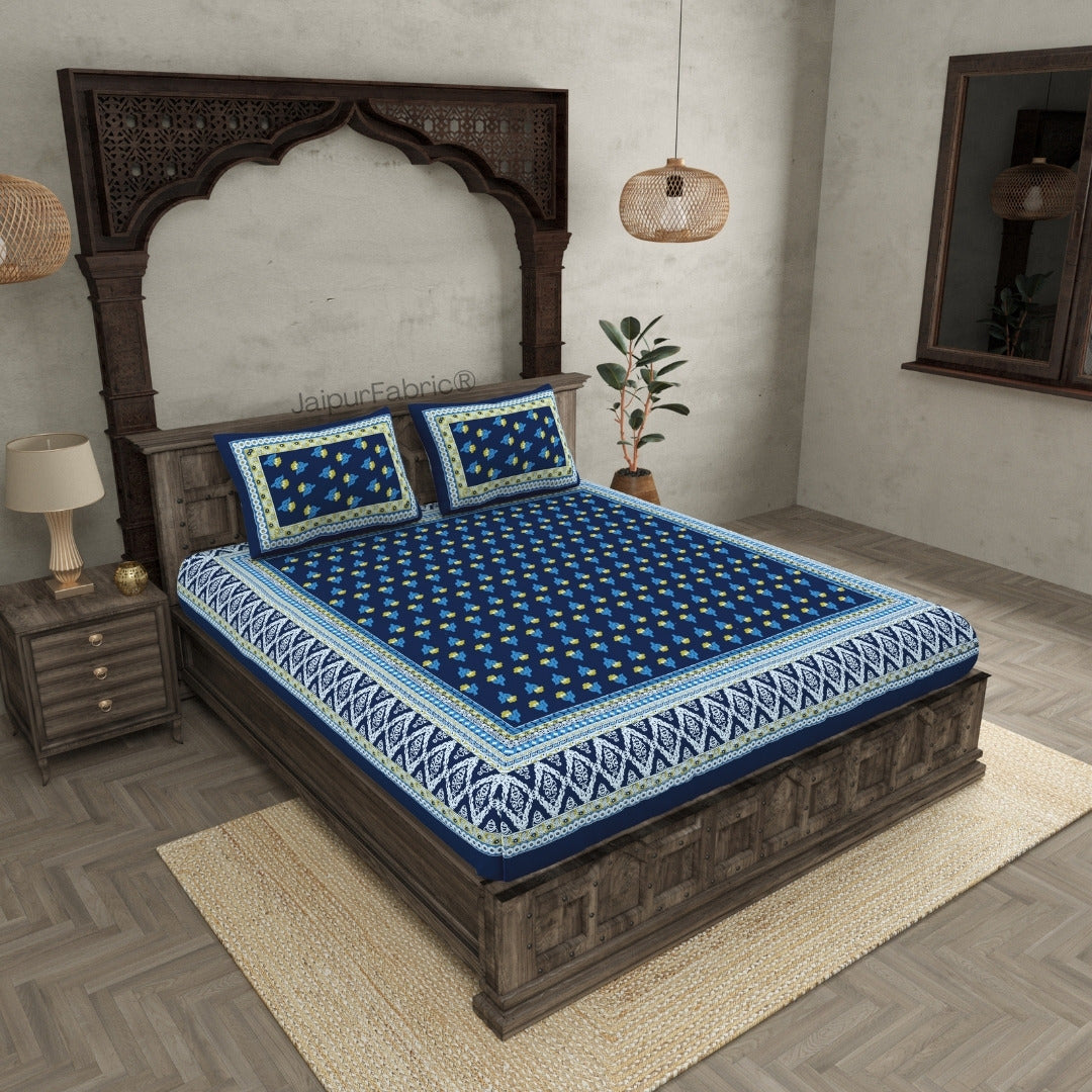 Traditional Floral Jaal Indigo Cobalt King Size Bed Sheet