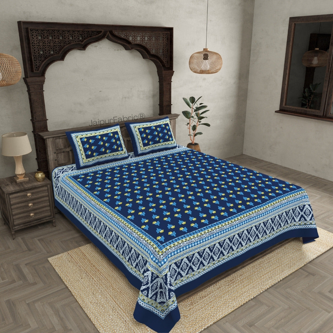 Traditional Floral Jaal Indigo Cobalt King Size Bed Sheet