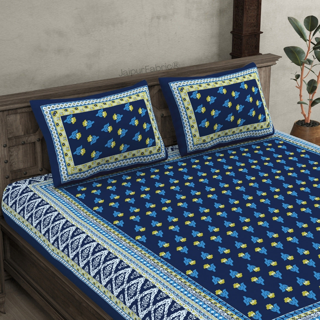 Traditional Floral Jaal Indigo Cobalt Double Bed Sheet