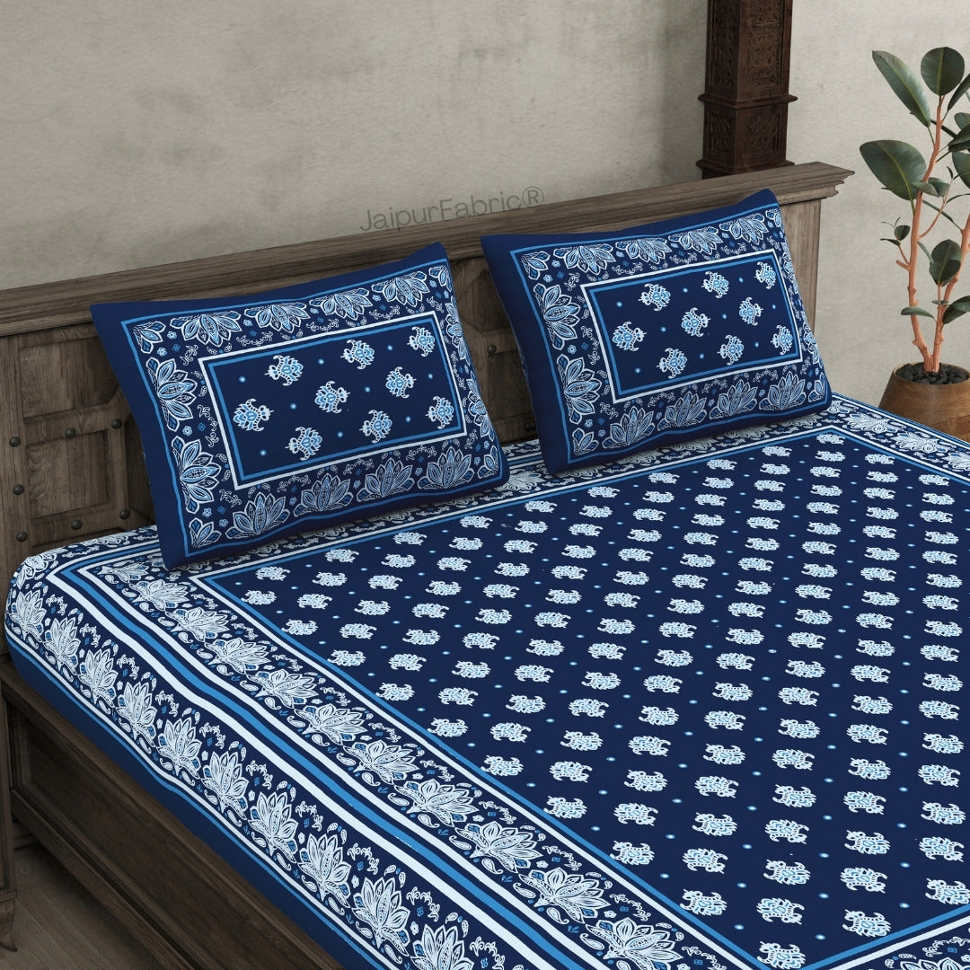 Classic Mango Buti Deep Navy Double Bed Sheet