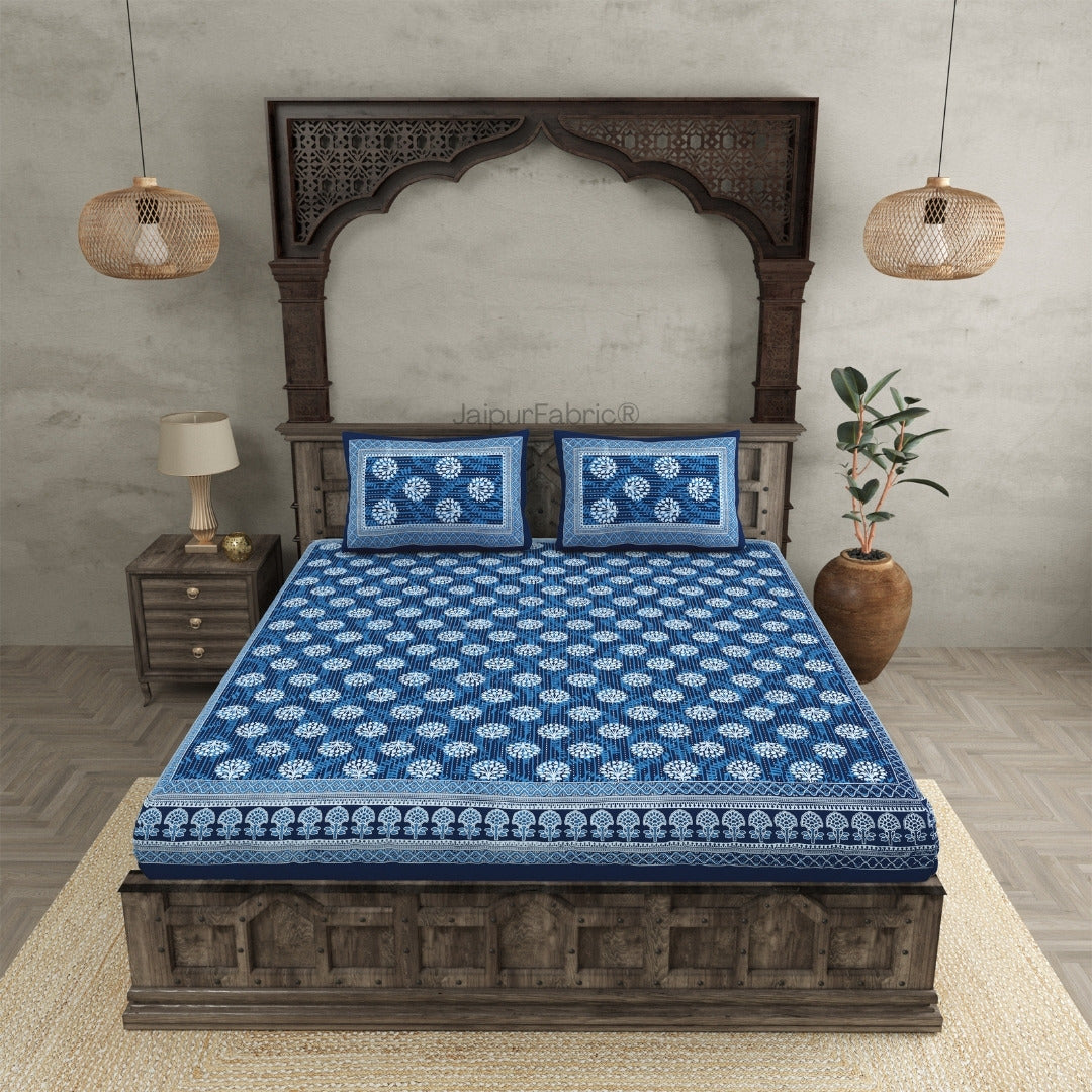 Geometric Star Lattice Ink Blue King Size Bed Sheet