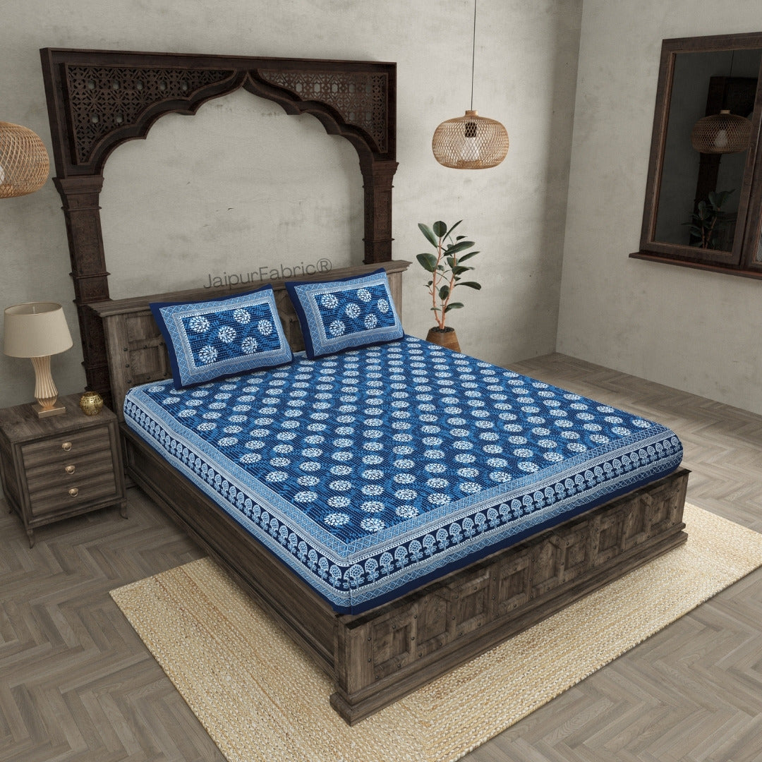 Geometric Star Lattice Ink Blue King Size Bed Sheet