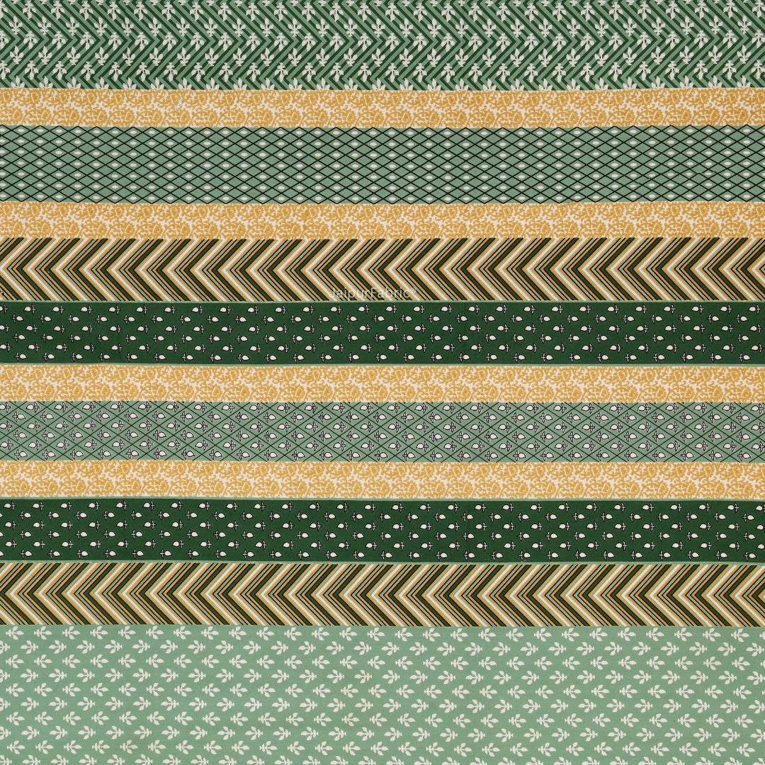 Green & Mustard Geometric Stripe & Chevron Pure Cotton King Size Bedsheet