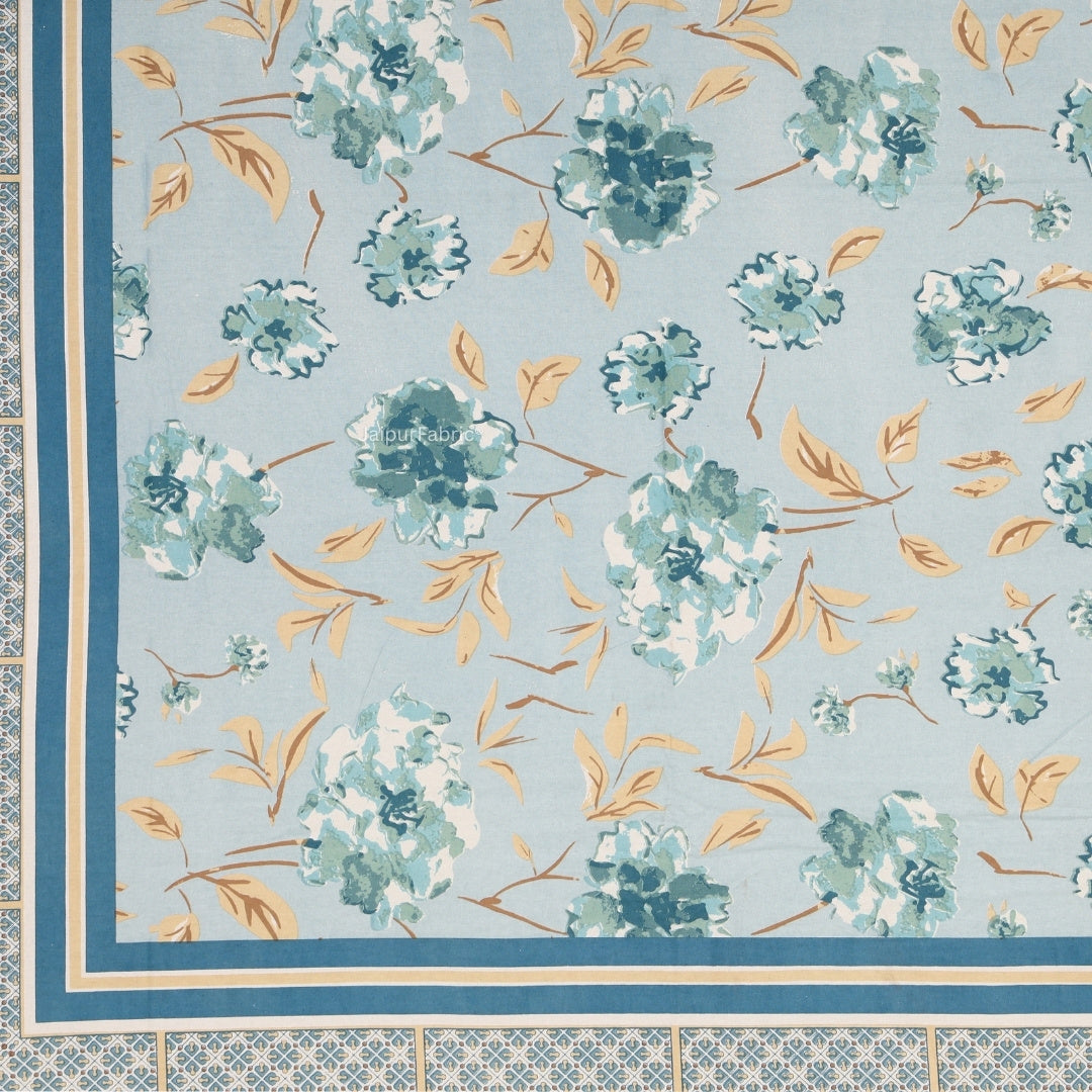 Pastel Blue Scattered Garden Floral Pure Cotton King Size Bedsheet