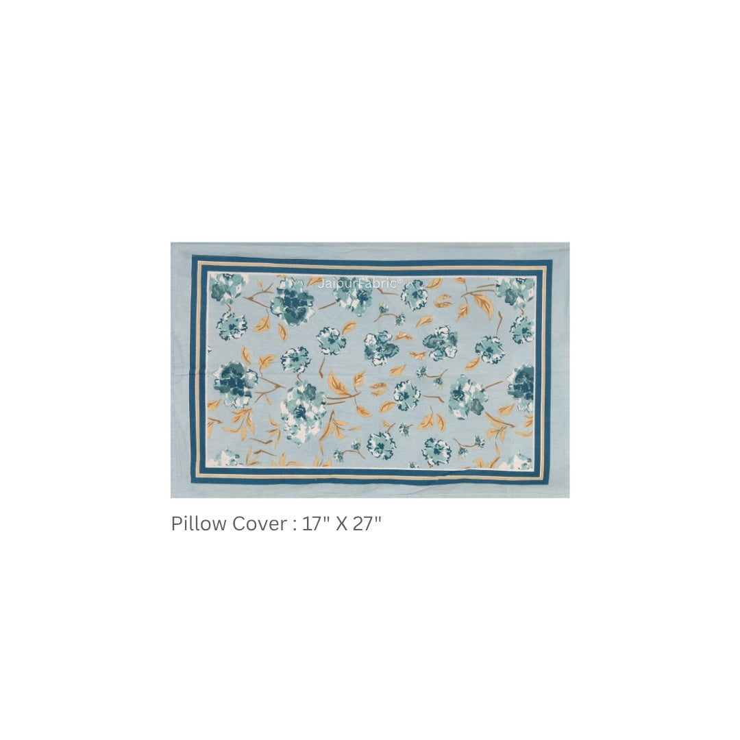 Pastel Blue Scattered Garden Floral Pure Cotton King Size Bedsheet