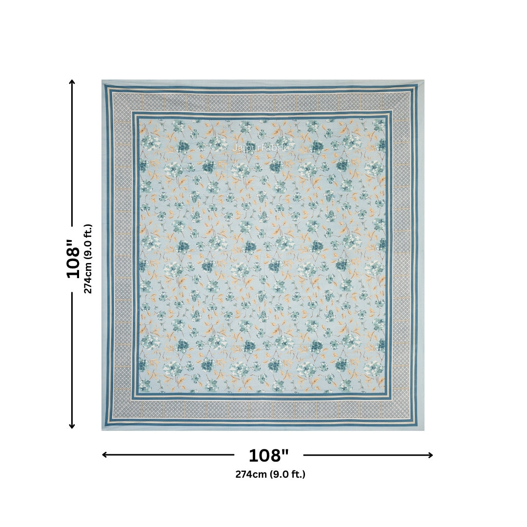 Pastel Blue Scattered Garden Floral Pure Cotton King Size Bedsheet