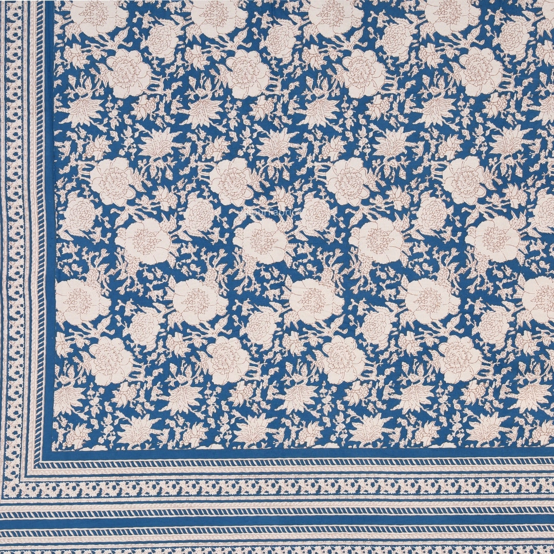 Royal Blue Ethnic Floral Jaal Pure Cotton King Size Bedsheet