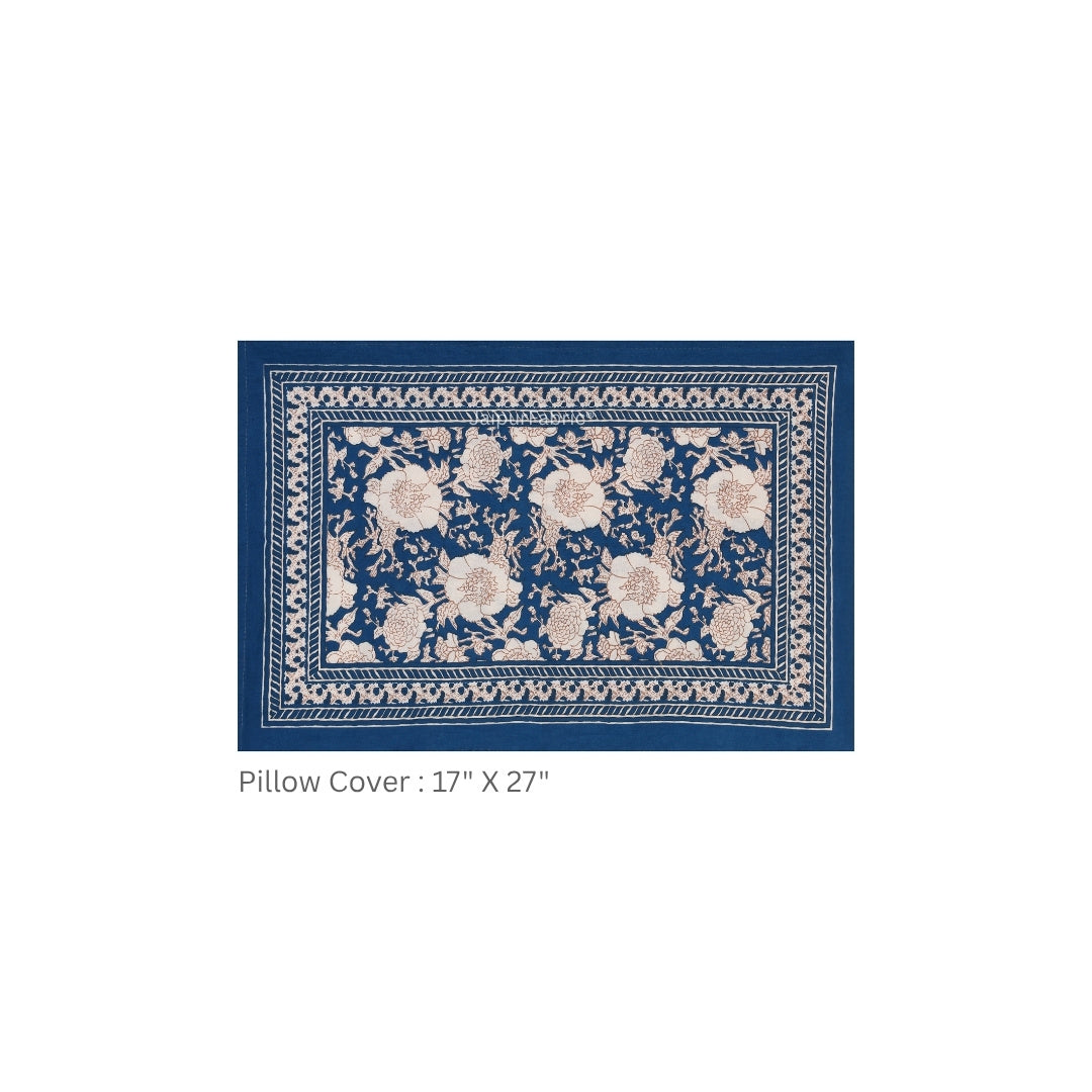 Royal Blue Ethnic Floral Jaal Pure Cotton King Size Bedsheet