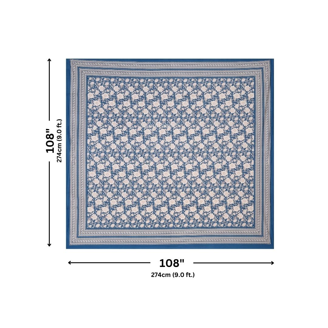 Royal Blue Ethnic Floral Jaal Pure Cotton King Size Bedsheet
